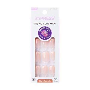 KISS imPRESS No Glue Needed Press On Nails, French, Heroic, White, Short Squoval, 30 Count"