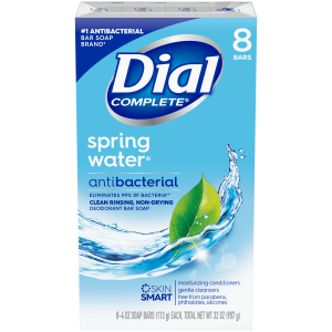 Dial Complete Antibacterial Bar Soap, Spring Water, 4 oz, 8 Bars"