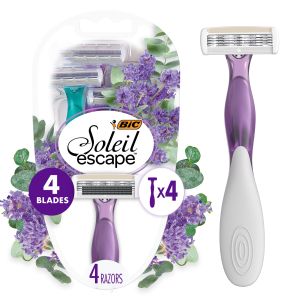 BIC Soleil Escape Women's Disposable Razors, 4 Blades, Lavender & Eucalyptus Scented Handle, 4 Count"