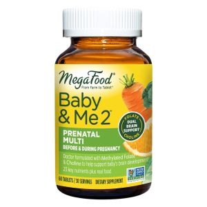 MegaFood Baby & Me 2 Prenatal Vitamin and Minerals - Vitamins for Women - with Folate (Folic Acid Natural Form), Choline, Iron, Iodine, and Vitamin C, Vitamin D and more - 60 Tabs (30 Servings)"