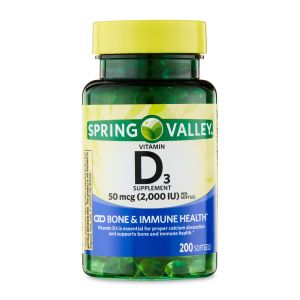 Spring Valley Vitamin D3 Supplement, 50 Mcg (2,000 IU), 200 Count"