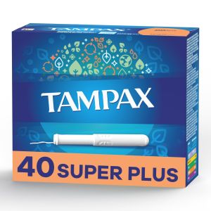 Tampax Cardboard Tampons Super Plus Absorbency, Anti-Slip Grip, LeakGuard Skirt, Unscented, 40 Count"