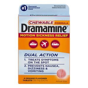 Dramamine Chewable, Motion Sickness Relief, Orange Flavor, 4 Count"