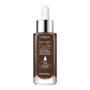 L'Oreal Paris True Match Hyaluronic Tinted Serum Foundation Makeup, 10-12 Very Deep, 1 fl oz"