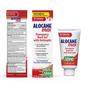 ALOCANE Max Maximum Strength Burn Gel with Antiseptic, 4% Lidocaine, Fast Pain Itch Relief, First Aid Treatment 2.5 fl oz"