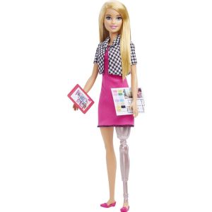 Barbie Interior Design Fashion Doll, Pink Dress & Houndstooth Jacket, Prosthetic Leg & Blonde Hair"