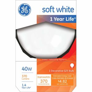 GE 12979-6 G25 Incandescent Soft White Globe Light Bulb, 40-Watt, 6-Pack"