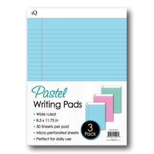 IScholar IQ 3 Pack Pastel Writing Pads Asst. Colors 8.5 X 11.75 (58113)