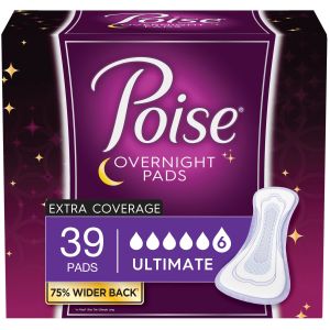 Poise Overnight Incontinence Pads, Ultimate Absorbency for Women/Bladder Control Pads, 39ct"