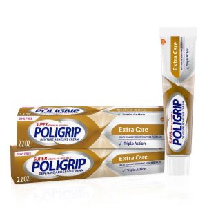 Super Poligrip Original Denture and Partials Adhesive Cream, 2.2 oz, 2 pack, for Adults"