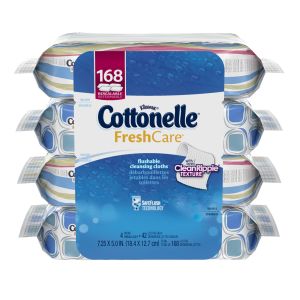 Cottonelle Flushable Wet Wipes Flip-Top Packs, 4 Flip-Top Packs, 42 Wipes per Pack (168 Total)"