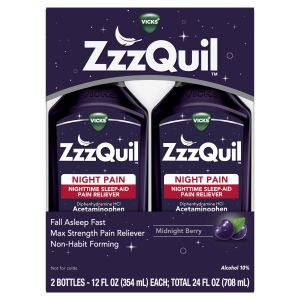 Vicks ZzzQuil Night Pain Sleep Aid, Non-Habit Forming, Pain Reliever, Berry, Over-the-Counter Medicine, 24 fl oz"