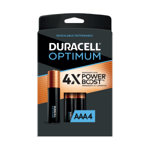 Duracell Optimum AAA Battery with 4X POWER BOOST™, 4 Pack Resealable Package"