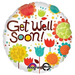 18 inch Cheery Flowers Get Well Foil Mylar Balloon - Party Supplies Decorations