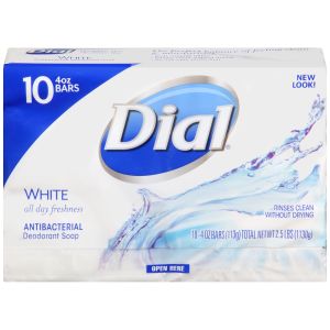 Dial Antibacterial Deodorant Bar Soap, White, 4 oz, 10 Bars"