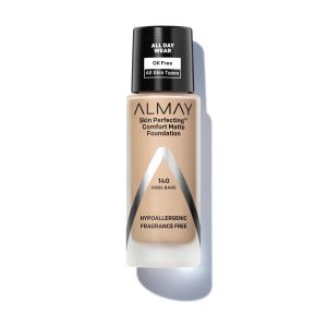 Almay Skin Perfecting Comfort Matte Foundation Makeup, Hypoallergenic, 140 Cool Bare, 1 fl oz"