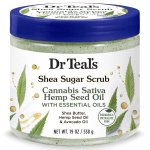 Dr Teal's Shea Sugar Body Scrub, Cannabis Sativa Hemp Seed Oil with Essential Oils, 19 oz"