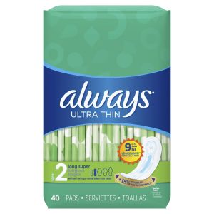 Always Ultra Thin Pads, Super Long 10 Hour, 40/Pack