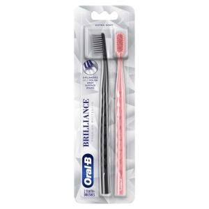 Oral-B Brilliance Whitening Manual Toothbrush, Extra Soft, Black & Coral, 2 Count, for Adults & Children 3+"