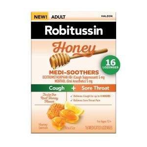 Robitussin Medi-Soothers Honey Lemon Throat Lozenges, Long-Lasting Cough + Pain Relief - 16 Ct"