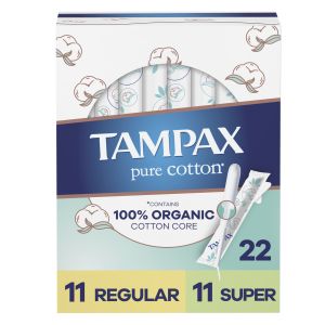 Tampax Pure Cotton Tampons, Unscented, Regular/Super Absorbency, 22 Ct"