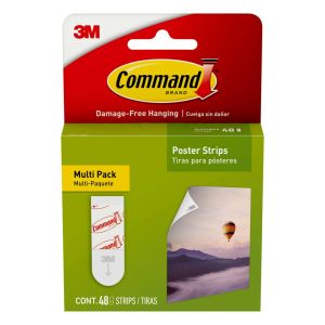 Command Poster Strips, White, Damage Free Hanging of Dorm Room Posters, 48 Command Strips"