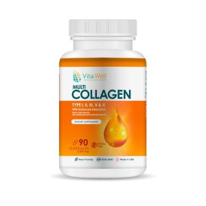 Vitawell Multi Collagen(Type I,II,III, V & X) 90 Capsules, Keto Friendly, Non GMO, Gluten Free, Healthy Hair Skin and Nails"