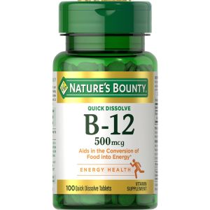 Nature's Bounty Vitamin B12 500 mcg Tablets for Energy Metabolism, Cherry Flavor, 100 Ct"