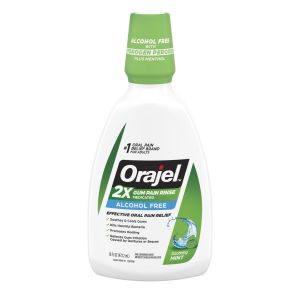 Orajel 2X Medicated Gum Pain Rinse, Oral Pain Relief, Alcohol Free, Soothing Mint, 16 fl oz"