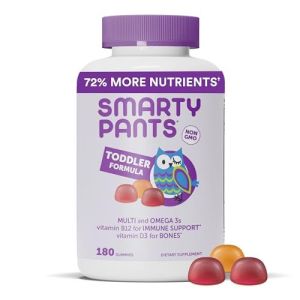 SmartyPants Toddler Formula Daily Gummy Multivitamin: Vitamin C, D3, & Zinc for Immunity, Gluten Free, Omega 3 Fish Oil (DHA/EPA) , Vitamin B6, B12, 180 Count 60 Day Supply"