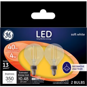 GE G16 E12 (Candelabra) LED Bulb Soft White 40 Watt Equivalence 2 pk