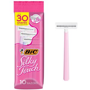 BIC Silky Touch Women's Disposable Razor, Twin Blade, 10 Count, For a Soothing and Comfortable Shave"