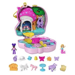 Polly Pocket Unicorn Tea Party Compact Playset with 2 Micro Dolls & Accessories, Travel Toys"