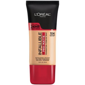 L'Oreal Paris Infallible Pro Matte Liquid Foundation Makeup, 104 Golden Beige, 1 fl oz"