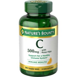 Nature's Bounty Vitamin C Chewable Tablets with Rose Hips, 500 Mg, 90 Ct"