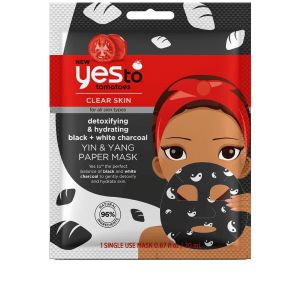 Yes To Tomatoes Detoxifying & Hydrating Black & White Charcoal Paper Face Mask, 0.67 Oz."