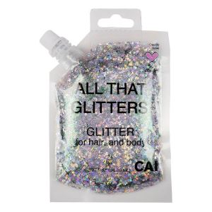 CAI BEAUTY NYC Silver Glitter Easy to Apply, Easy to Remove Chunky Glitter for Body, Face and Hair, Bag Pouch, Holographic Cosmetic Grade Glamour"