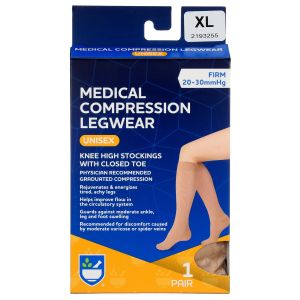 Rite Aid, Uni-Sex Classic Medical Stocking - Closed Toe, Knee High, Beige, XL, 1 Pair