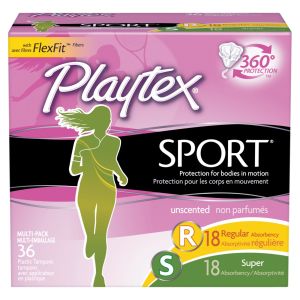 Playtex Sport Plastic Tampons, Unscented, Regular/Super, 36 Ct"