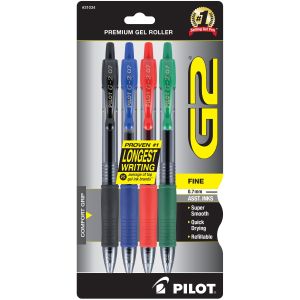 Pilot G2 Retractable Gel Ink Rolling Ball Pen, Fine Point, Assorted Ink, 4 Count 17510775"