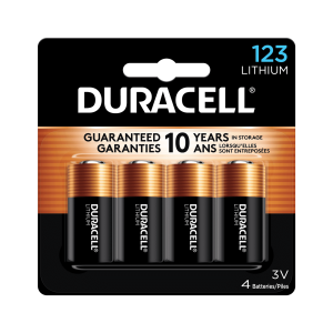 Duracell CR123A 3V Lithium Battery for Home Devices, 4 Count"