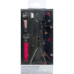 JAPONESQUE Essential Manicure and Pedicure Kit, 6-Piece Set with Fingernail and Toenail Clippers, Cuticle Nipper and Pusher, Scissors, and Salon Board"