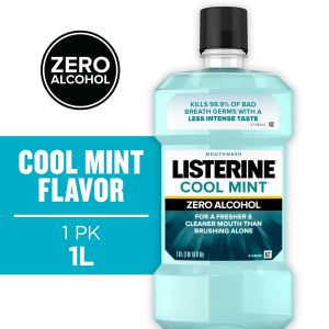 Listerine Zero Alcohol Free Oral Care Mouthwash for Bad Breath, Cool Mint, 1 L"