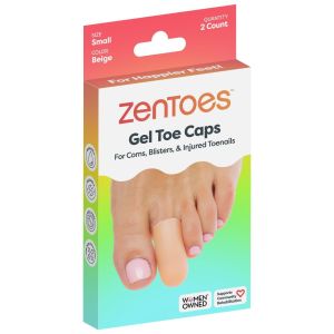 ZenToes Small Gel Toe Caps, 2 Pack, Beige - for Corns, Blisters & Toenails"