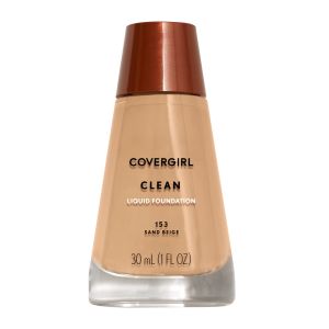 COVERGIRL Clean Liquid Foundation, 153 Sand Beige, 1 fl oz, Liquid Foundation, Moisturizing Foundation, Lightweight Foundation, Cruelty-Free Foundation, Unscented Foundation"