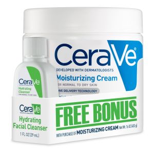 CeraVe Moisturizing Cream Jar & Bonus Hydrating Cleanser Sample Bundle, Face & Body, 16 oz"