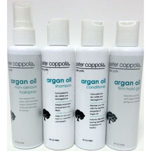 Peter Coppola Argan Oil Shampoo Conditioner Gel Hairspray 3 oz Travel Set