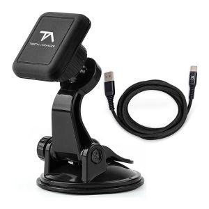 Tech Armor Universal Magnetic Car Mount for Smartphones WithUSB-C to USB-a Cable Bundle in Black