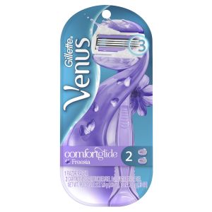 Gillette Venus ComfortGlide Freesia Women's Razor Handle + 2 Blade Refills, Purple"