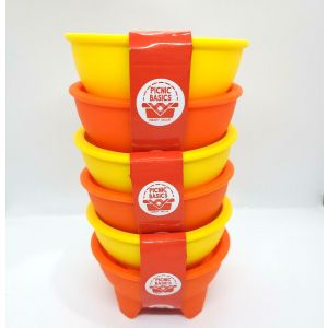 Set of 6 Footed Salsa Dip Salad Bowls Yellow & Orange Heavy Duty Plastic